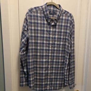 Vineyard Vines Men's Navy, Gray and White Plaid Shirt